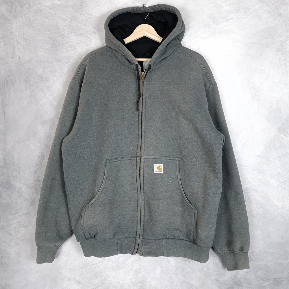 Vintage Carhartt Thermal Lined Hoodie Jacket Mens Large Gray Full Zip J149 CHH